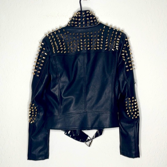 Black FAUX VEGAN Leather Studded Jacket - Picture 7 of 8